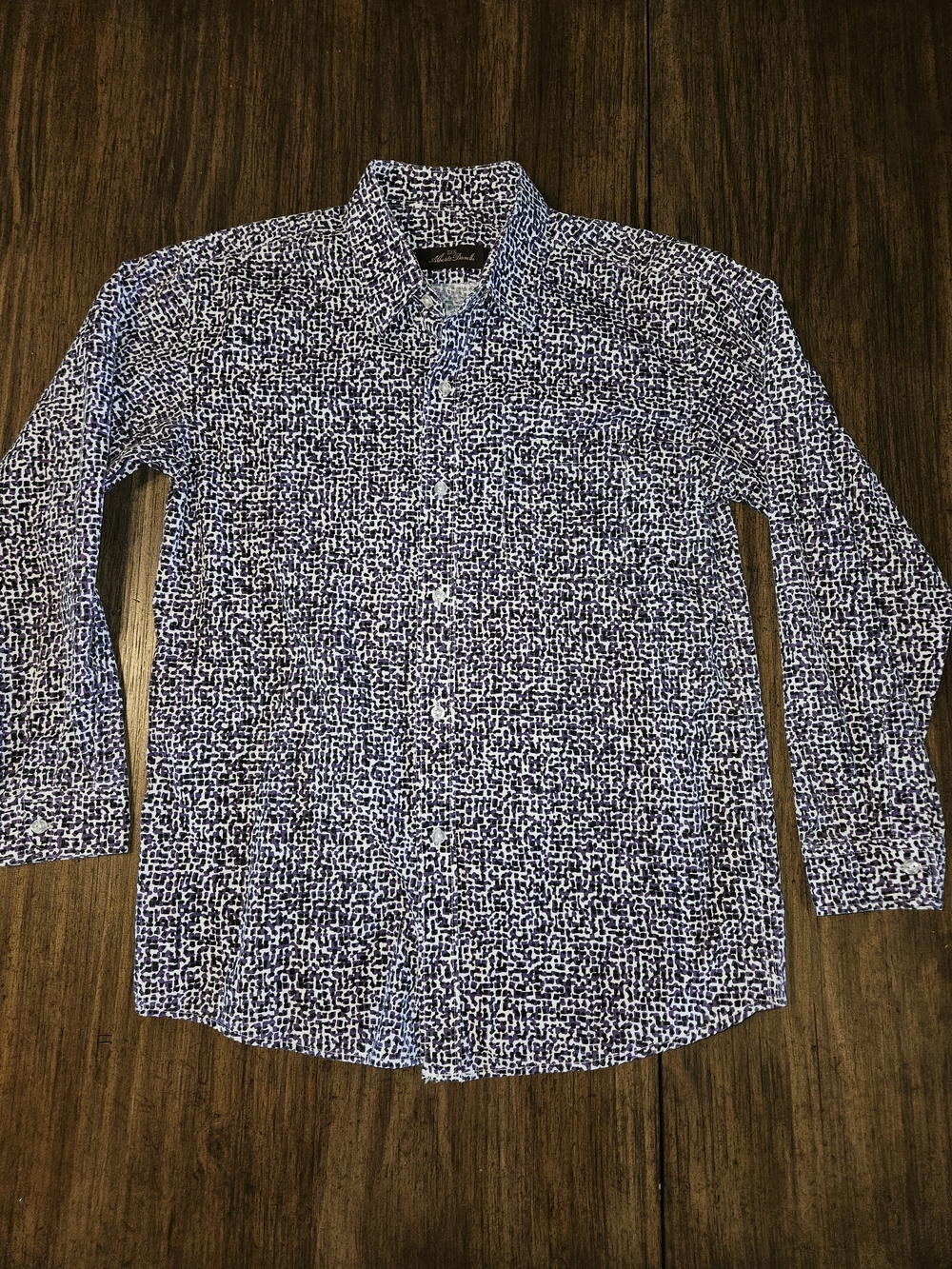 Men's Navy Abstract Print Long-Sleeve Button-Down Shirt